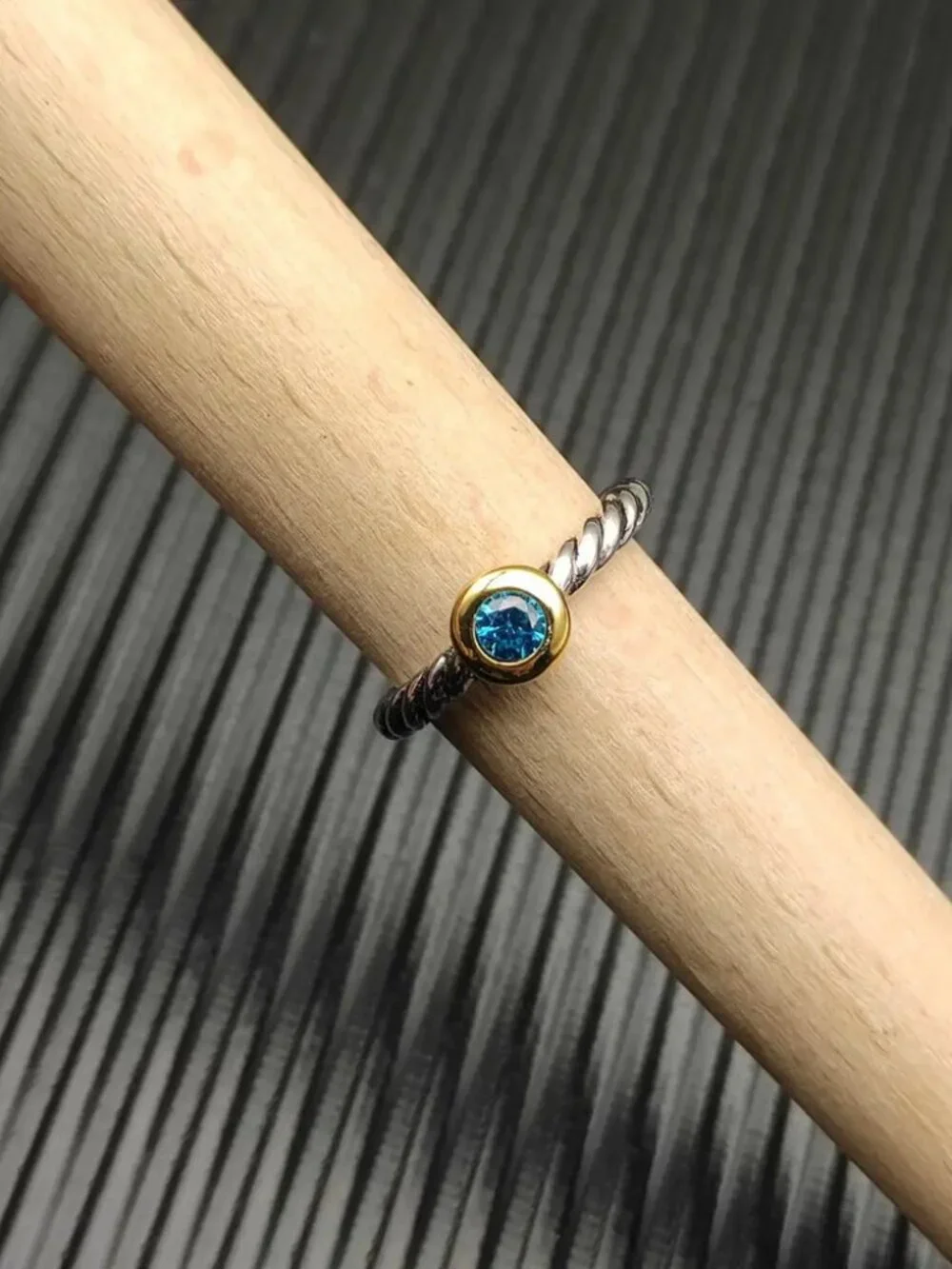 David Yurman Two-Color Petite Cable Blue Diamond Ring